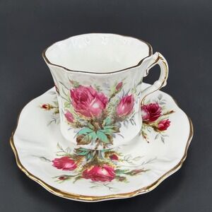 Hammersley Victorian Rose Fine Bone China Teacup Saucer Set Gold Gilt England
